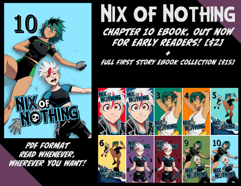Nix of Nothing Chapter 10 is out now for early readers at $2! As well as a full ebook collection of the first story for a lower price: hivemill.com/collections/al…
