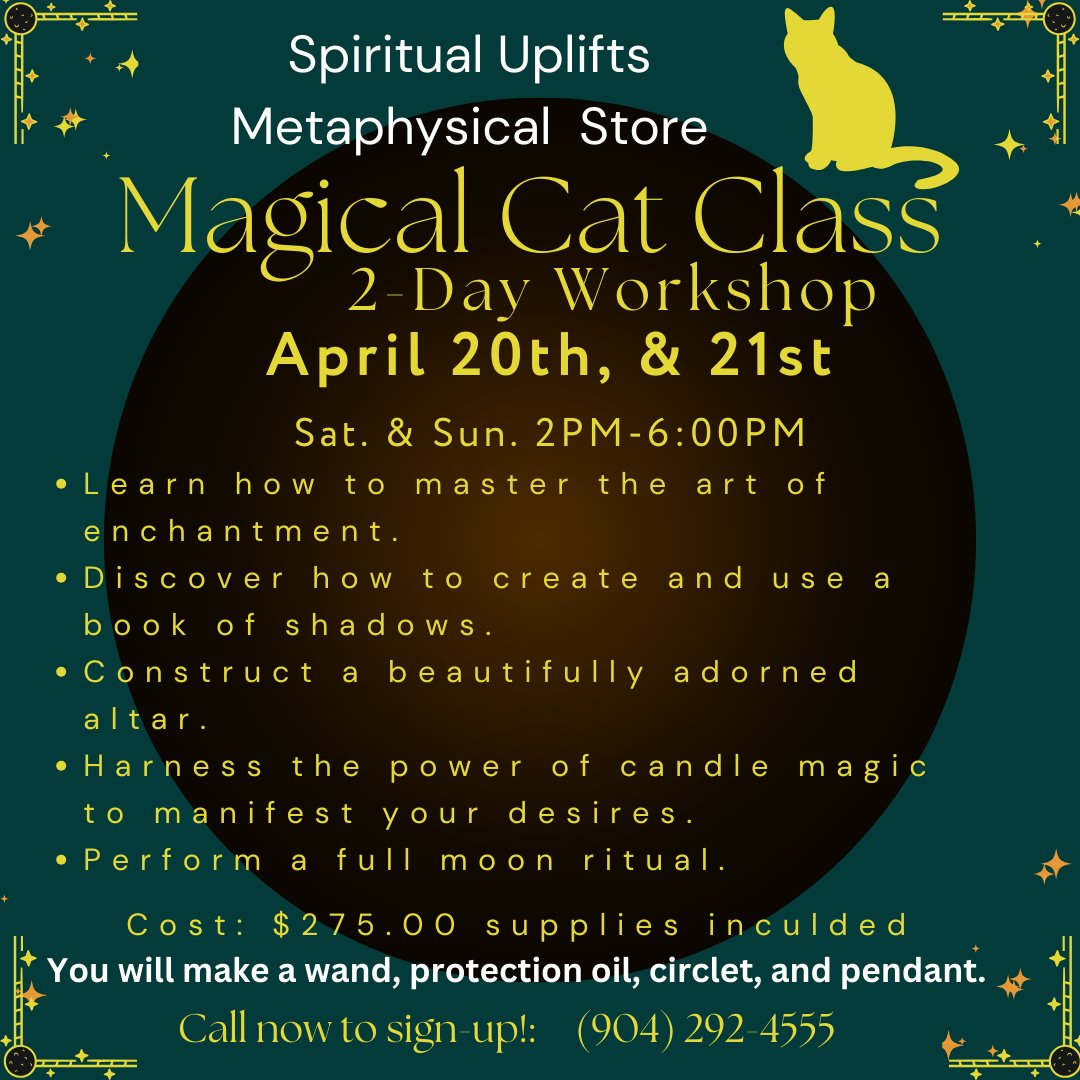 There are only two spots remaining for the Magic Cat class.
 #chakra #healingstones #energyhealing #pagan #astrology #quartz #crystalsofig #lawofattraction #thirdeye #nature #gems #gemstone #goodvibes #crystalmagic #witchy #art #divination #jacksonvillefl #orangeparkfl