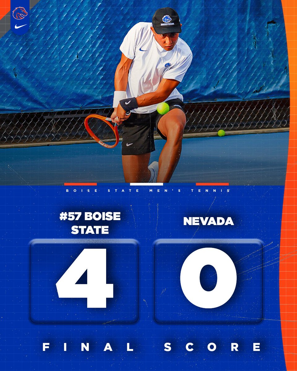 Boise State rolls past Nevada 4-0 on Senior Day. Boise State is 15-10 and 3-1 (MW). The Broncos recorded 6th undefeated home season (12-0) since 1996 and first since 2012. Go Broncos❗️🎾🐴 #BleedBlue #WhatsNext