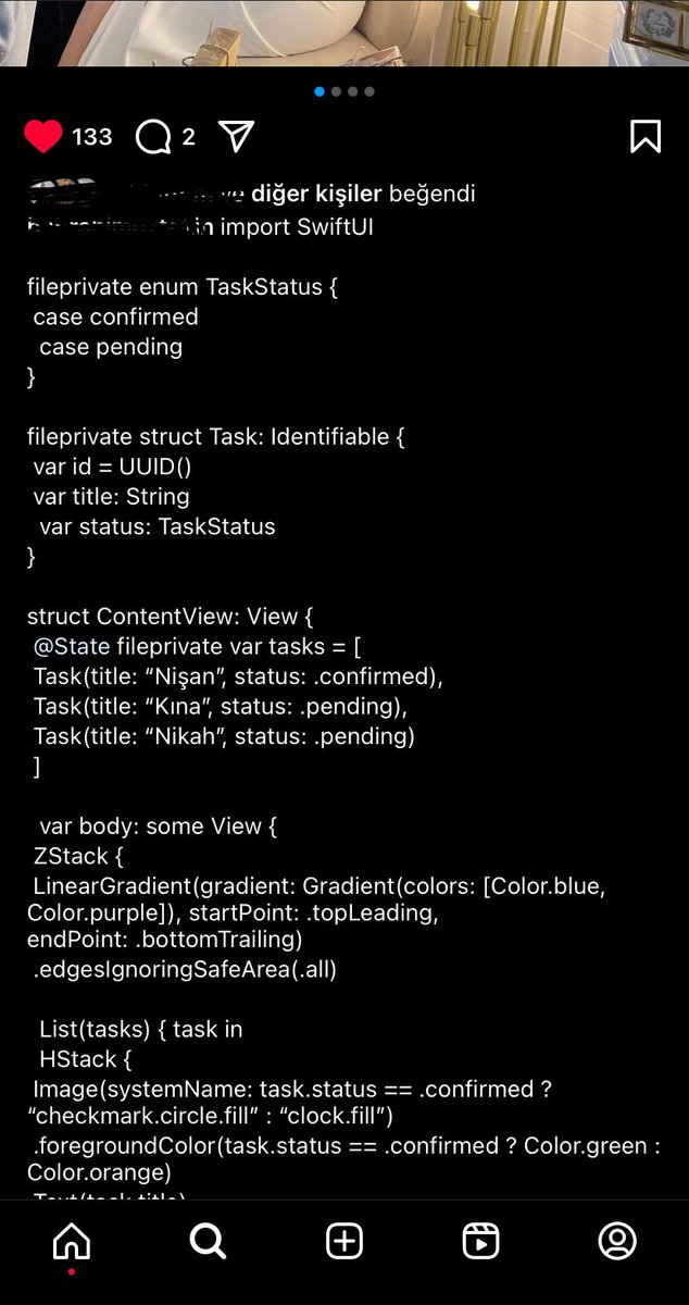 eliiftumoz's tweet photo. @turkerkizilcik uikit değil de swiftui var abi sevgilim insta gönderisinin altına yazmış olur mu :) https://t.co/oukBy9i7Xq