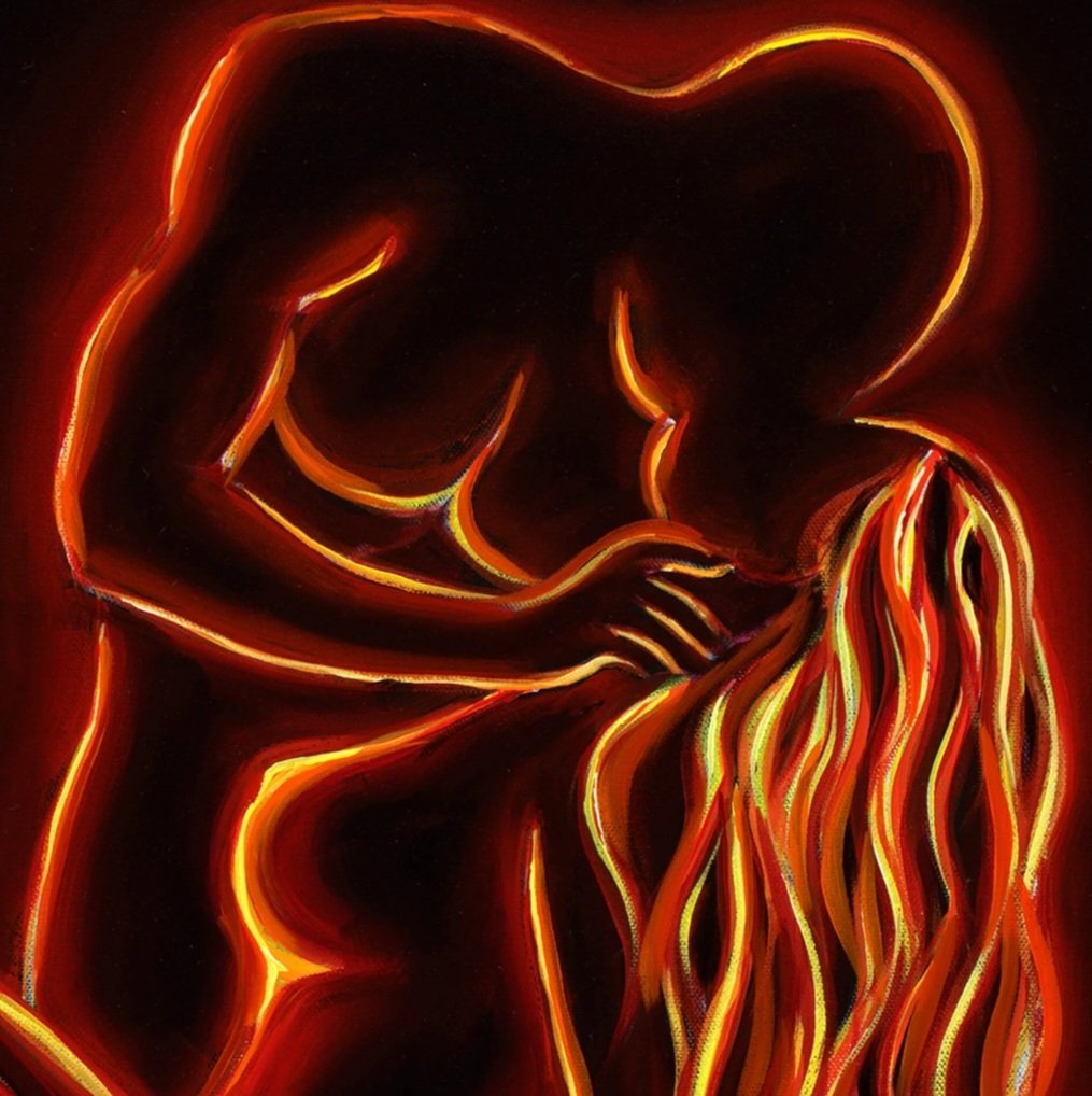 Body heat yearns
your passionate touch
Slathering like lava 
this ardent desire burns

Art: Walfrido Garcia