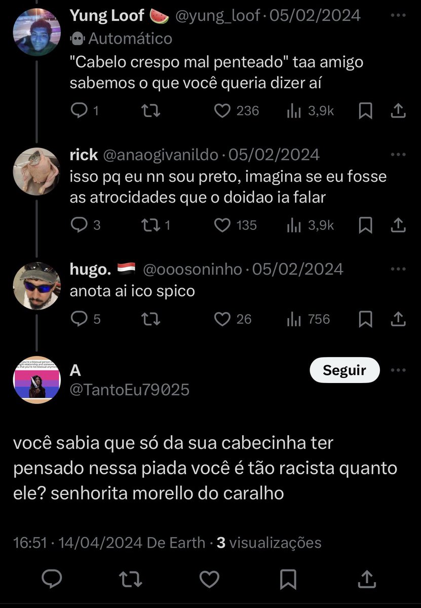 galera olha que engraçado, ontem eu fiz um tweet chamando um fã da luísa sonza de racista, E DESDE ONTEM ele tá usando uma conta falsa pra ameaçar amigos meus e perseguir pessoas e ainda tá pesquisando 'preto' no meu perfil na tentativa de achar algo comprometedor