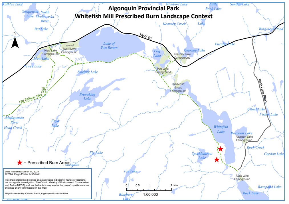 Temporary Trail Closure The Old Railway Bike Trail will be closed from Pog Lake to Rock Lake on Monday, April 15 and Tuesday, April 16. Staff will be completing a prescribed burn in the area. Please note that the fire is not open to the public. See map for more detail.