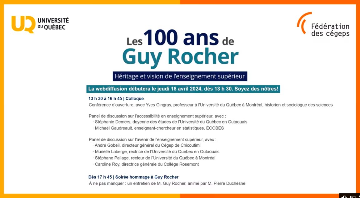 Pour les 100 ans de Guy Rocher ! Ce jeudi, en personne et en webdiffusion : #éducation #langue #laïcité #Québec #recherche #sociologie