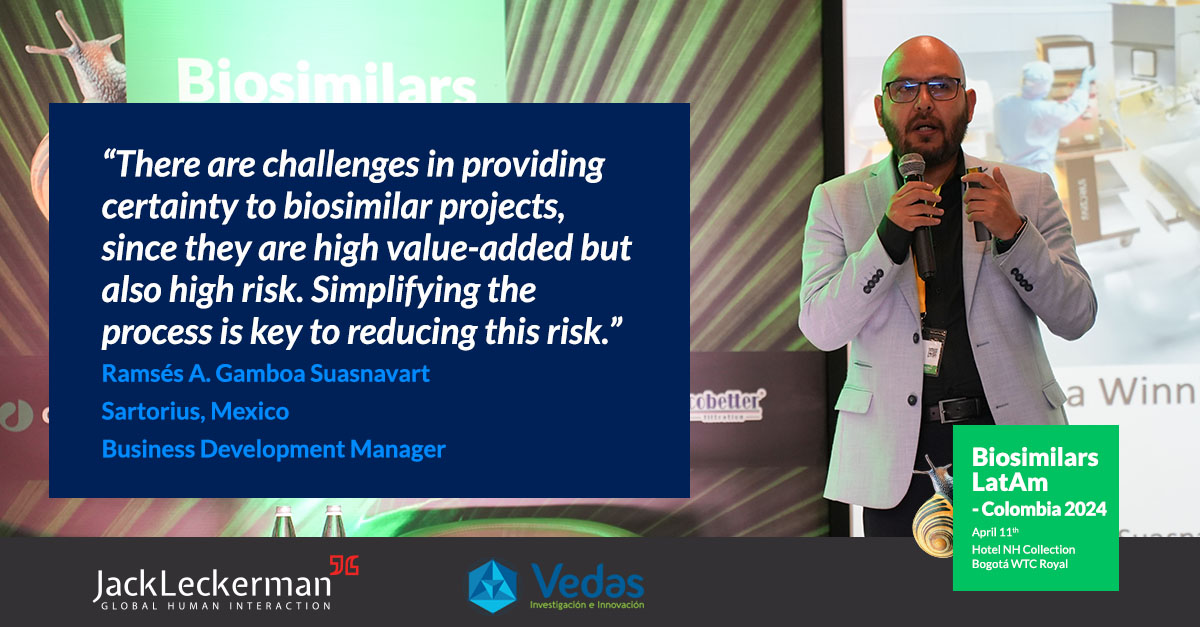 🌟 Ramsés Gamboa delivered an insightful session at #BiosimilarsLatAm - #Colombia2024 on fostering a winning culture in #biosimilar projects. Highlighting the challenges of uncertainty and risk, he emphasized the importance of simplifying processes to mitigate these challenges.