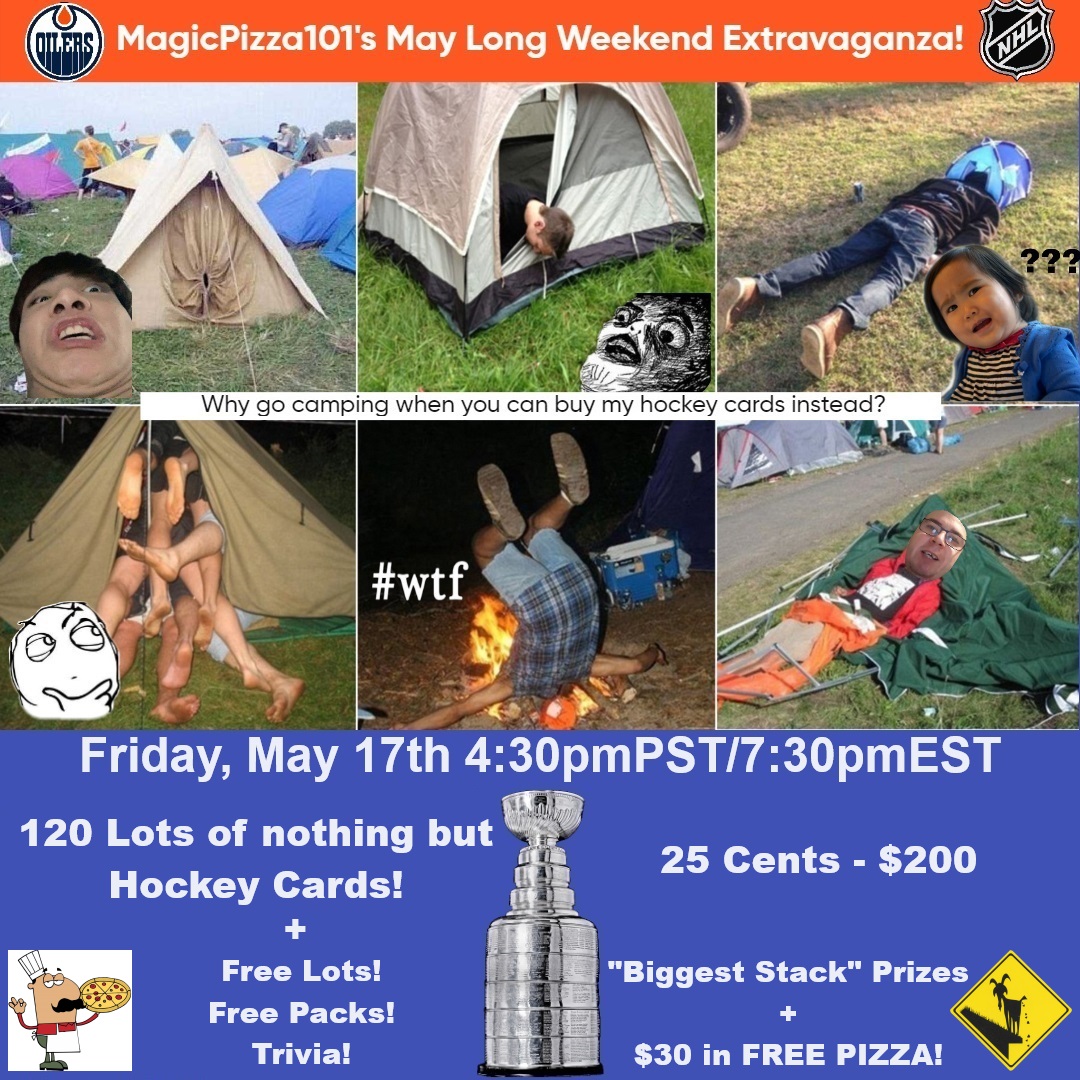 🚨Attention Please!🚨
I've mentioned it a few times over the last couple of months, but let's make it 'officially official'!🔥
One Night Only - Friday, May 17th 4:30pmPST/7:30pmEST
#MayLongWeekend all hockey #StackSale
120+ Lots. Prizes, Trivia, FREE packs and Free PIZZA!!
🏒🔥🍕