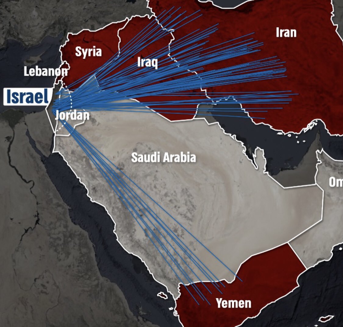 Israel has released an infographic showing where the Islamic regime and its Proxies launched drones and missiles at Israel from