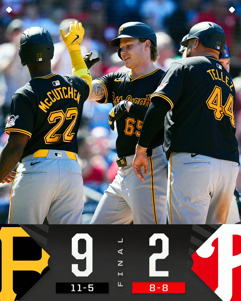 MLB's tweet photo. Homers by Cutch and Captain Jack lead the @Pirates to a win over their cross-state rivals. 🏴‍☠️ https://t.co/gcZfGyyLad