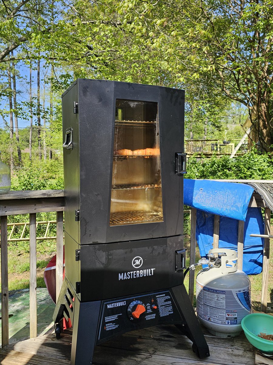 Went to church, went to the grocery store then fixed the dryer. Now watching the race and the smoker out side. What a beautiful day. Smoking cheese stuffed, bacon wrapped bratwurst. What ya'll doing today?