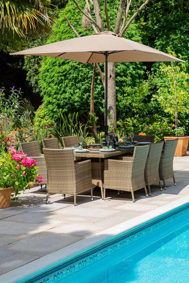 Entertain in Style 🍾🥂 with the #KatieBlake Rattan 8 Seat Dining Set! Perfect for those who love to entertain, this set effortlessly combines style & functionality 🌻 Alfresco Dining ℹ️ SPECIAL OFFER 📣 shorturl.at/bhoEG 🚚 Shipping: 5-7 working days #GardeningDay #garden