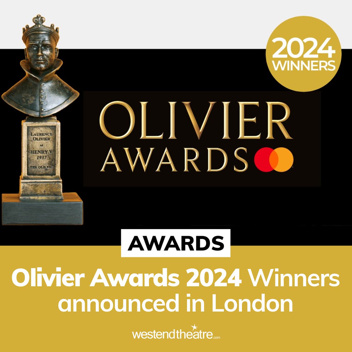 OLIVIER AWARDS 2024 - Winners announced

@OlivierAwards announced at the Royal Albert Hall
Sunset Boulevard wins 7 awards incl Nicole Scherzinger & Tom Francis
Best new musical Operation Mincemeat
Best new play Dear England

#OlivierAwards

Read more:
westendtheatre.com/230126/