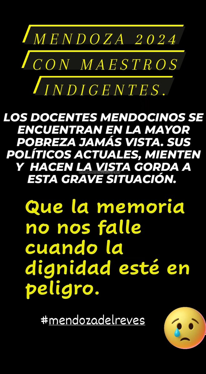 TODO DICHO!! MENDOZA UN DESASTRE EN EDUCACIÓN! <a href="/biencuyano/">Bien Cuyano</a> <a href="/EmpachoPolitico/">Empacho Politico</a> <a href="/elsolonline/">Diario El Sol Mendoza</a> <a href="/Beln648266/">Belén</a> <a href="/LlanoMechi/">Mechi Llano</a> <a href="/Mar87196668/">Mar</a> @MariaA7859 <a href="/VickyVillarruel/">Victoria Villarruel</a> <a href="/TadeoGZ/">Tadeo Garcia Zalazar</a> <a href="/educultuydge/">Educación, Cultura, Infancias y DGE</a> <a href="/MzaDGE/">DGE Mendoza</a> <a href="/alfredocornejo/">Alfredo Cornejo</a> <a href="/elsolonline/">Diario El Sol Mendoza</a> <a href="/LANACION/">LA NACION</a> <a href="/LANACION/">LA NACION</a> <a href="/luispetri/">Luis Petri</a> <a href="/EFugazzotto/">Emanuel Fugazzotto</a> <a href="/MarceloOrtizTV/">Marcelo Ortiz</a>
