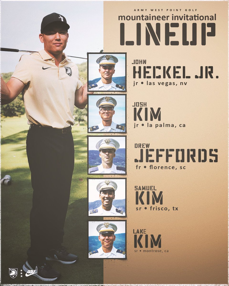 Lineup heading into the Mountaineer Invitational in West Virginia. Tee times are set to 8:30 AM on Monday morning. #GoArmy