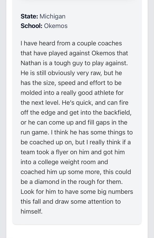 Thank you @PrepRedzoneMI and Tyler Graham for the write up, I really appreciate it! @Coach_Javi1 @EScottEmuakpor1 @OkemosWolvesFB @MichFBFrenzy