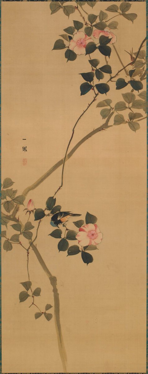 Wild rose and a bird, by Mori Ippo, 19th century #morischool