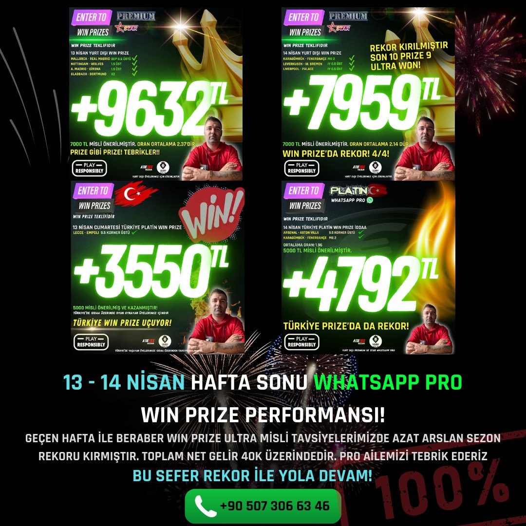 Böylesi bir haftada WhatsApp PRO Win Prize 👇 4/4: %100