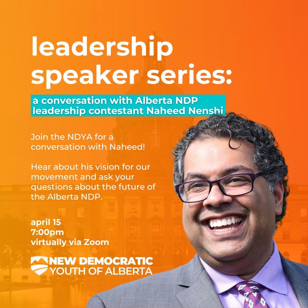 Join us tomorrow at 7:00pm for a youth Q&A with @nenshi . Ask about his vision for your movement and shape the future of our party. Register here: us06web.zoom.us/meeting/regist…