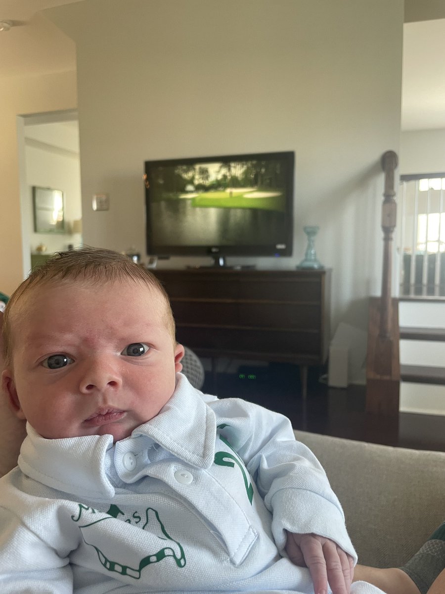 gavinhroark's tweet photo. What a great day for the final round of the 2024 Masters. Carter says don’t sleep on the final round as it should come down to the final 9 holes!  #hellofriends #futurepatron #nowdriving #themasters2024 #we3roarks https://t.co/ohgVhMXFiQ