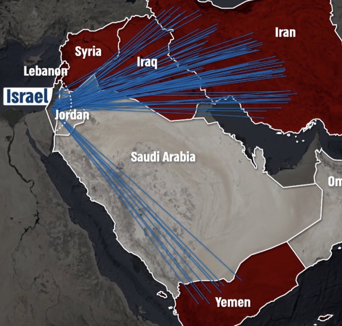 🇮🇱 | AHORA: Israel publica una infografía que muestra los lugares desde donde el régimen islámico y sus grupos representantes lanzaron drones y misiles hacia su territorio.