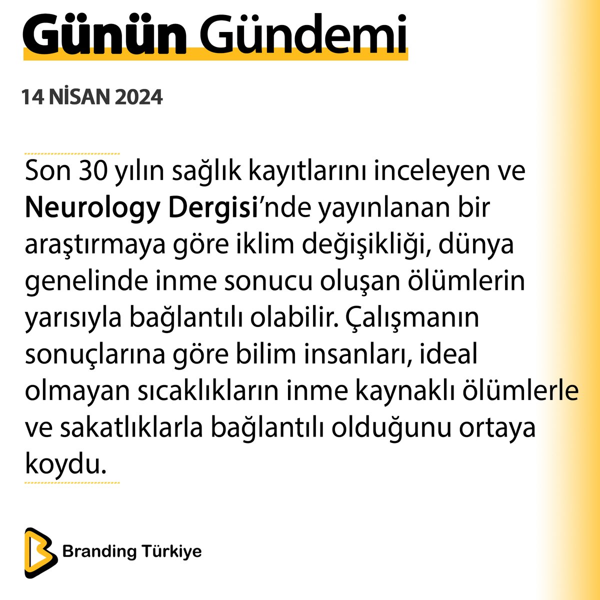 #14Nisan2024 İklim değişikliği, dünya genelinde inme sonucu oluşan ölümlerin yarısıyla bağlantılı olabilir. ▶ brandingturkiye.com #BrandingTürkiye #Haberler #Salgın #İklimDeğişikliği #İklim #Sıcaklık #Felç #Araştırma #Bilim #SonDakika #Teleferik