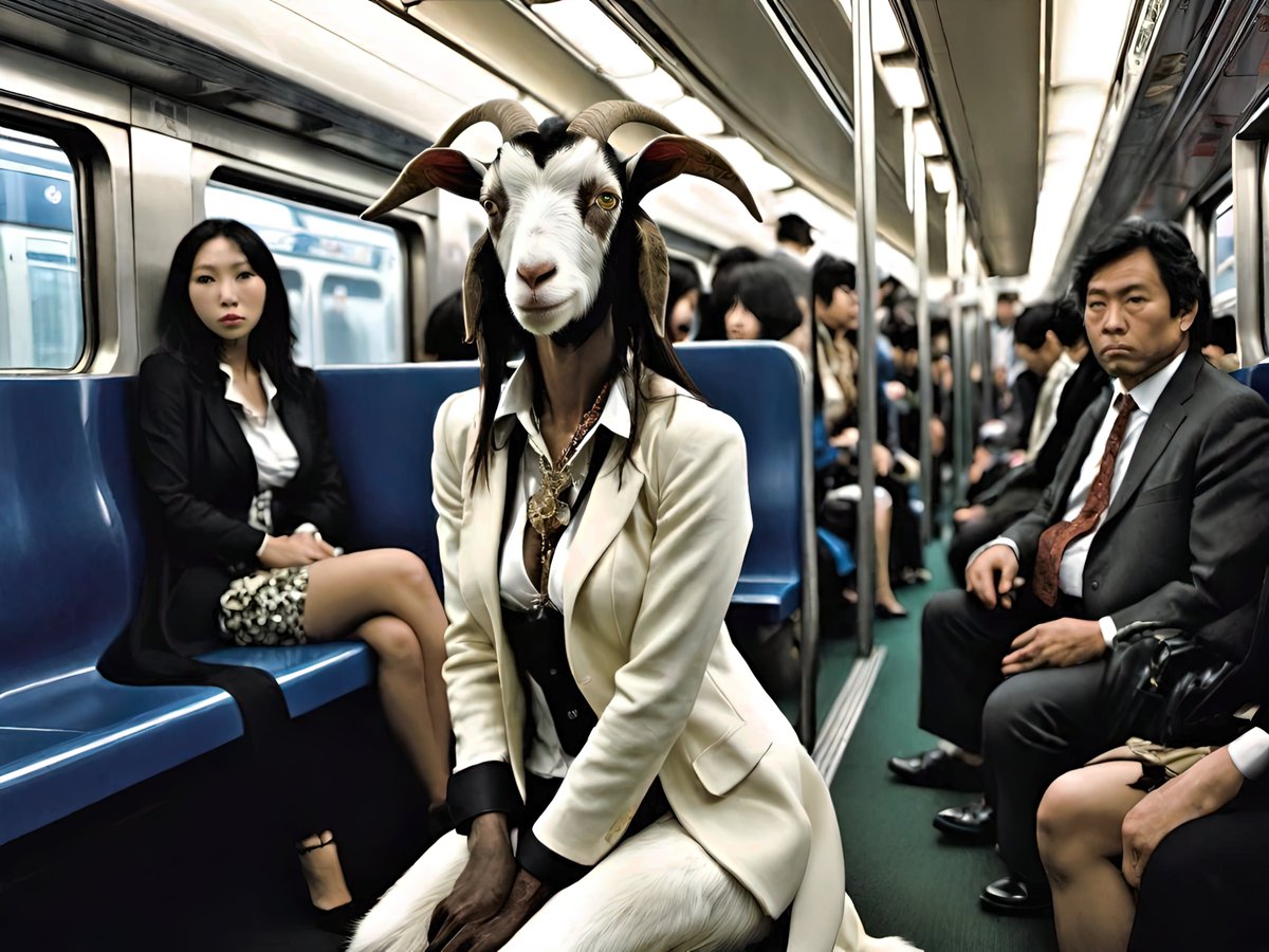 xalieri's tweet photo. GOAT, commuter edition. 1 of 3
#Training #RollingStock #LiminalTime #PackedLikeLivestock #IComeHereForTheSmell #WeirdArt #PsychologicalLandscape #ImSureItMustMeanSomething
#DarkArts #DigitalArt #AIAssistedArt #AIArt #WomboDream #StableDiffusion https://t.co/jcMRk85zk7