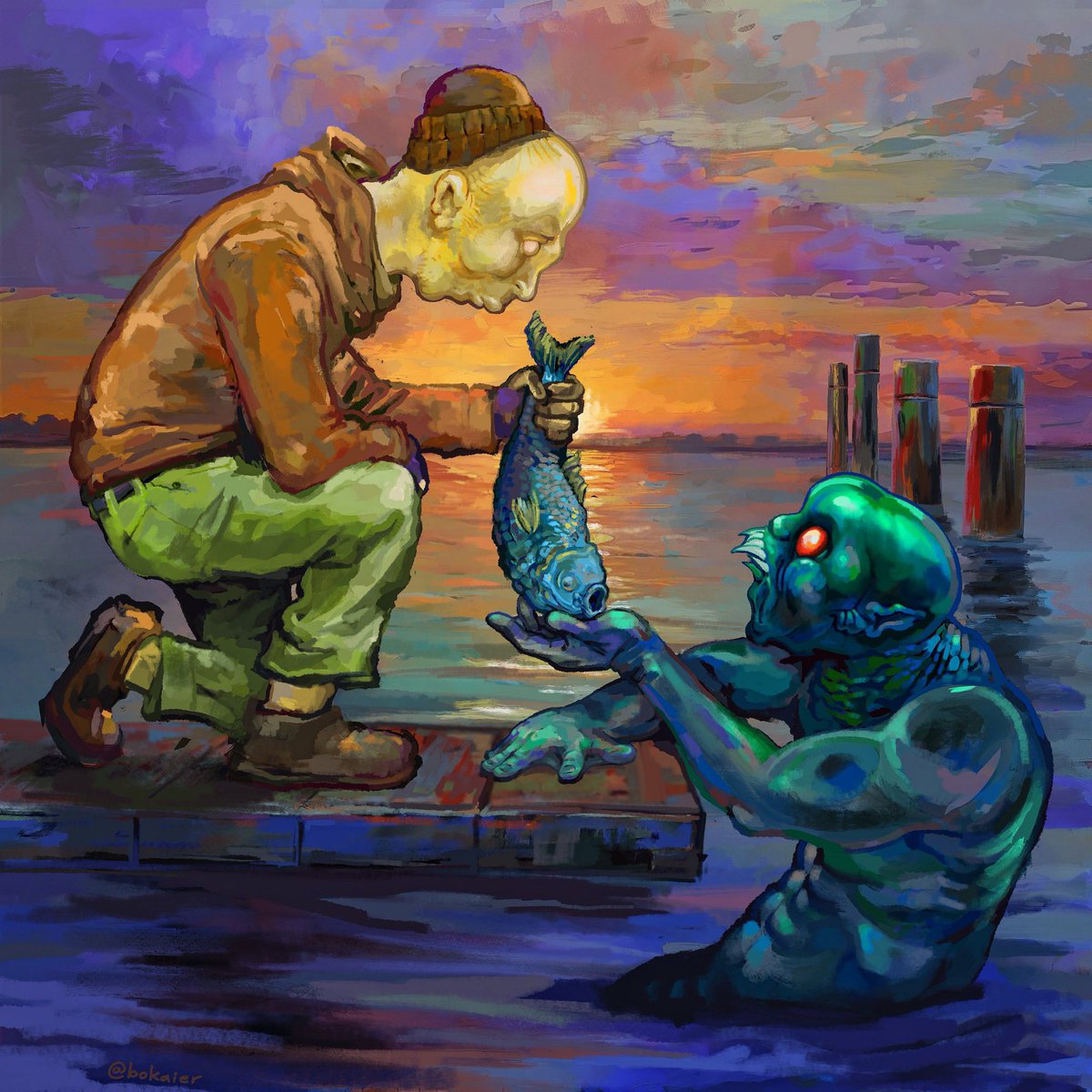 BoKaier's tweet photo. Innsmouth. Update of an older piece. Arting for fun. #lovecraft https://t.co/mcx2WmH1CC