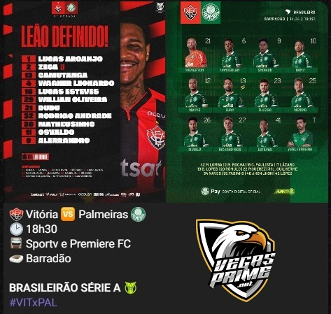 🇧🇷 Vitória 🆚 Palmeiras 🇧🇷
⏰ 18h30
📺 Sportv e Premiere FC
🏟 Barradão

BRASILEIRÃO SÉRIE A 🇧🇷
#VITXPAL
