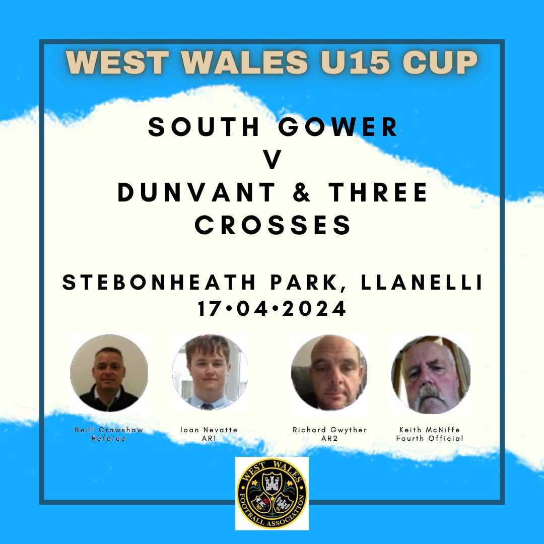 We’ve got a full squad out on Wednesday evening for the West Wales Under 15 Cup at Stebonheath Park. 

Superb recognition for all our officials and we all wish you well for the final. Enjoy the occasion!