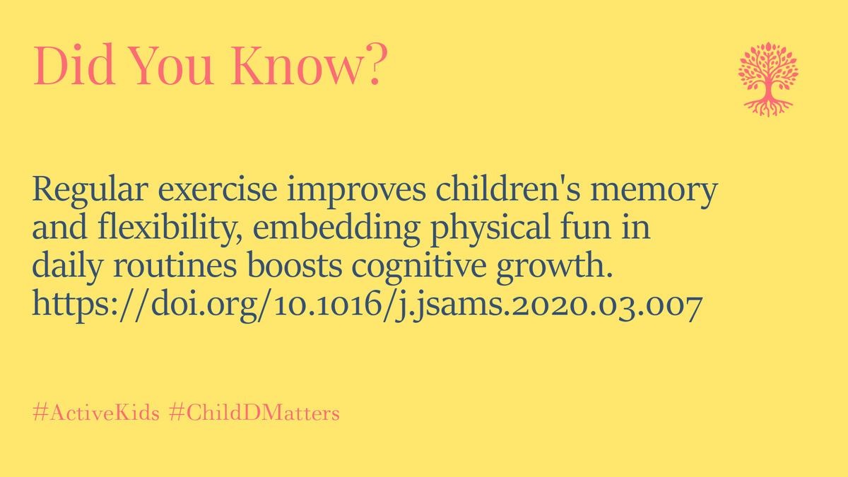 Regular exercise improves children's memory and flexibility, embedding physical fun in daily routines boosts cognitive growth. doi.org/10.1016/j.jsam… #ActiveKids #ChildDMatters 1/10