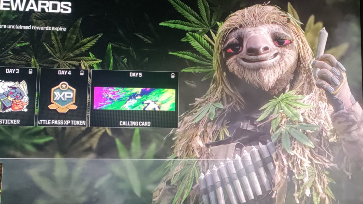 Why is there a Sloth smoking a J on the Call of Duty login screen?

What am I missing???
#CallofDutyWarzone