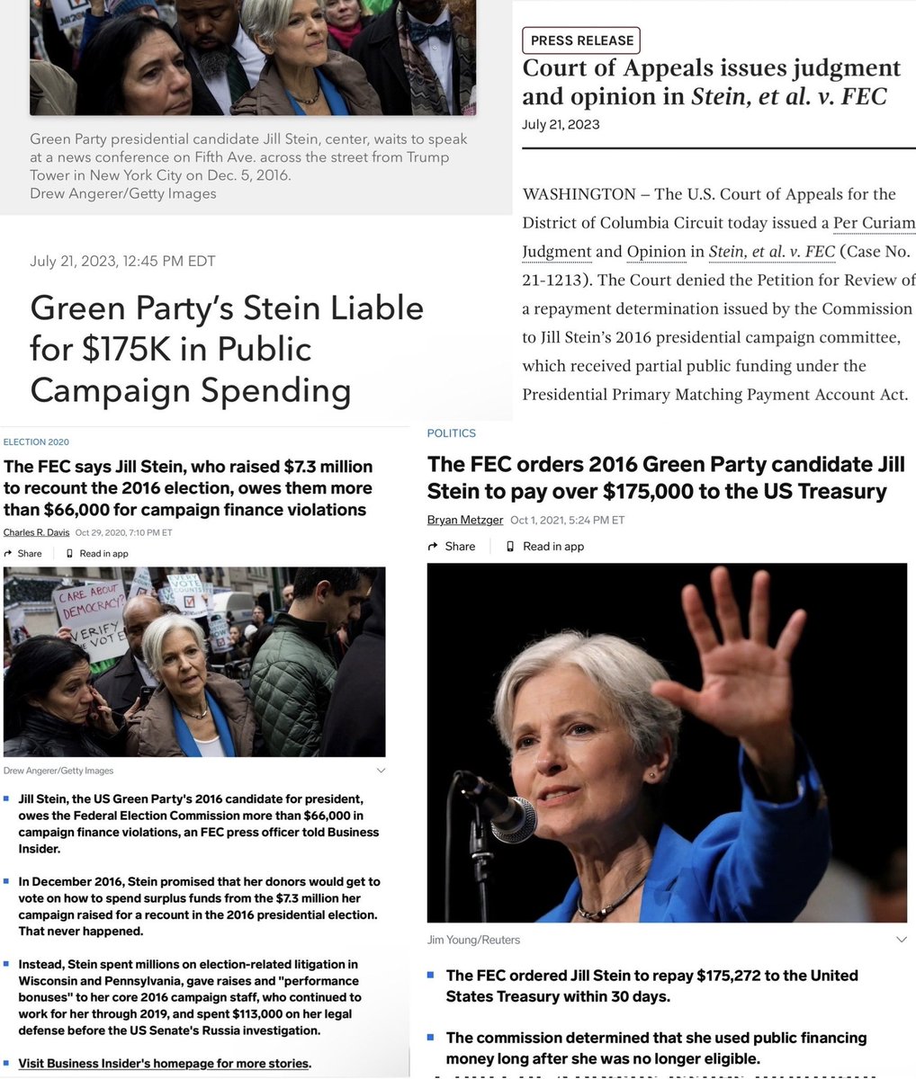 @lanana421 I had no idea #Spoiler4Trump Jill Stein was STILL appealing those 2020 FEC fines from her 2016 campaign finance violations. How do you think she’s committing them as we speak?