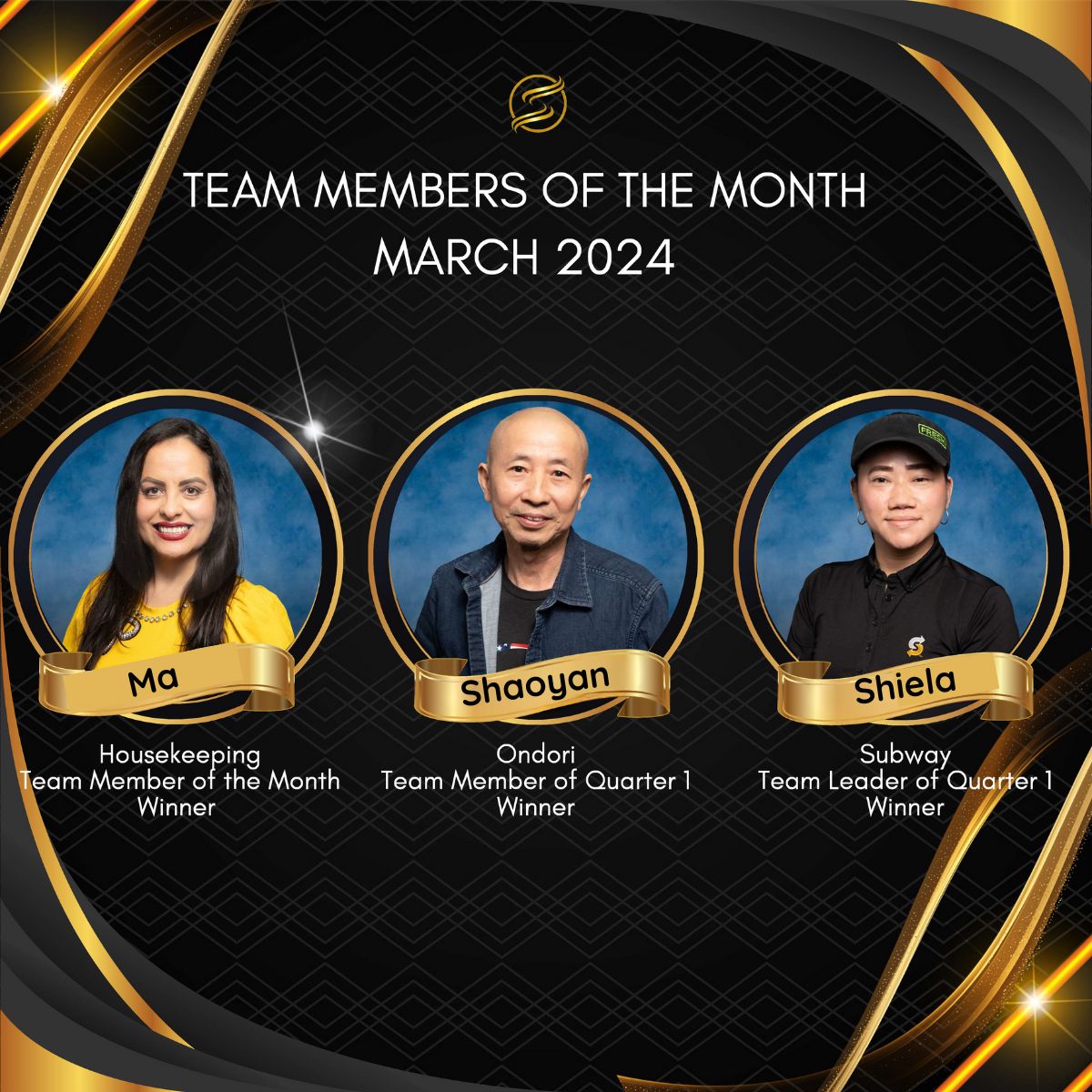 Please join us in congratulating our March Team Members of the Month! Ma is our Team Member of the Month; Shaoyan is our Team Member of the Quarter; Shiela is our Team Leader of the Quarter. You all embody #BoydStyle every day!