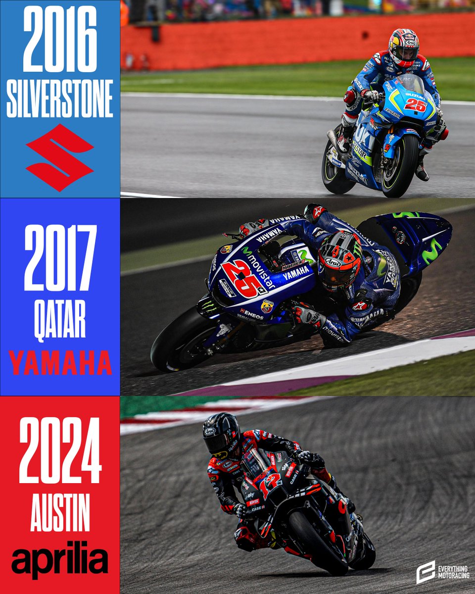 Maverick Vinales has made history as the first rider in the MotoGP era to win races with three different manufacturers: Suzuki, Yamaha, and now Aprilia

Incredible 👏

📸 Red Bull / MotoGP / Piaggio

#MotoGP