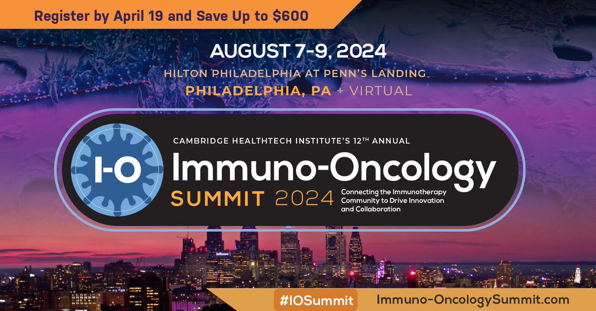 Early-bird registration savings of up to $600 ends this Friday, April 19 for #IOSummit!  View the final agenda and reserve your spot today to lock in early-bird rates at tinyurl.com/5fptn5zj
#Immunotherapy #ImmunoOncology