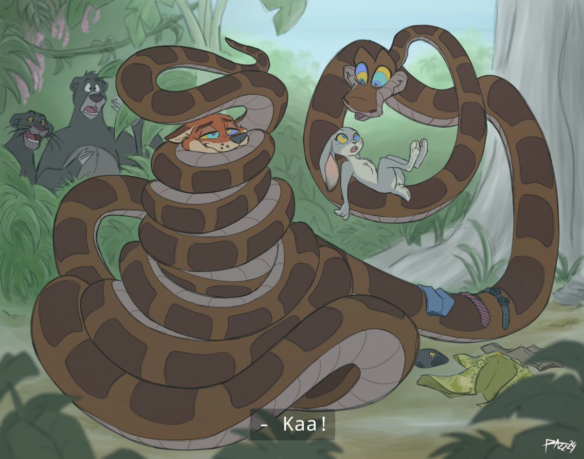 What if... A crossover where Kaa has more food to choose from?~ #furry #TheJungleBook #Kaa #Zootopia #NickWilde #JudyHopps #snake #squeeze #coils #Hypnosis