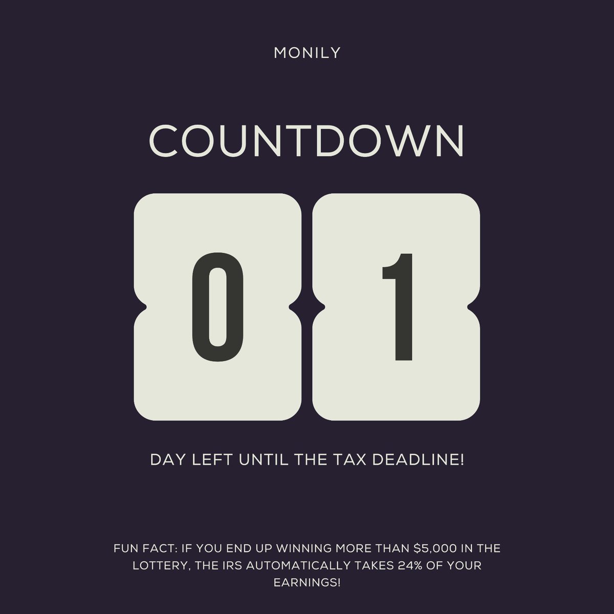 The day is almost here. Don't worry! There is still time for that final stretch. In case you want to file for an extension, feel free to reach out! While you wait, here's a fun fact you should know!

#TaxDay #taxdeadline #monilyaccounting #cfo #taxservices