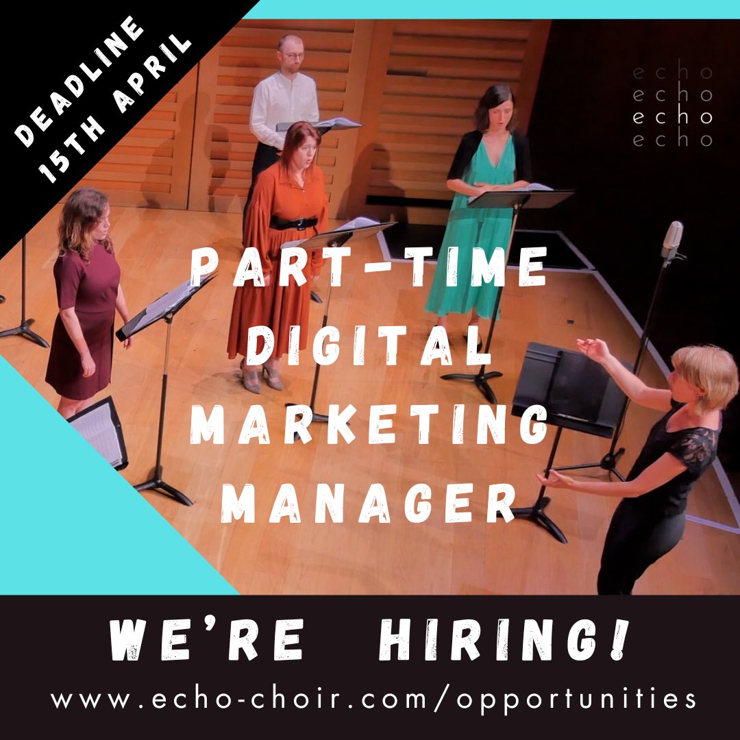 One day more! 🌟 The extended deadline for our job vacancy for a digital marketing manager is Monday 15th April at 5pm. All details: echo-choir.com/opportunities If you love the arts and designing creative digital campaigns, come and work with us! #digitalmarketing #jobvacancy
