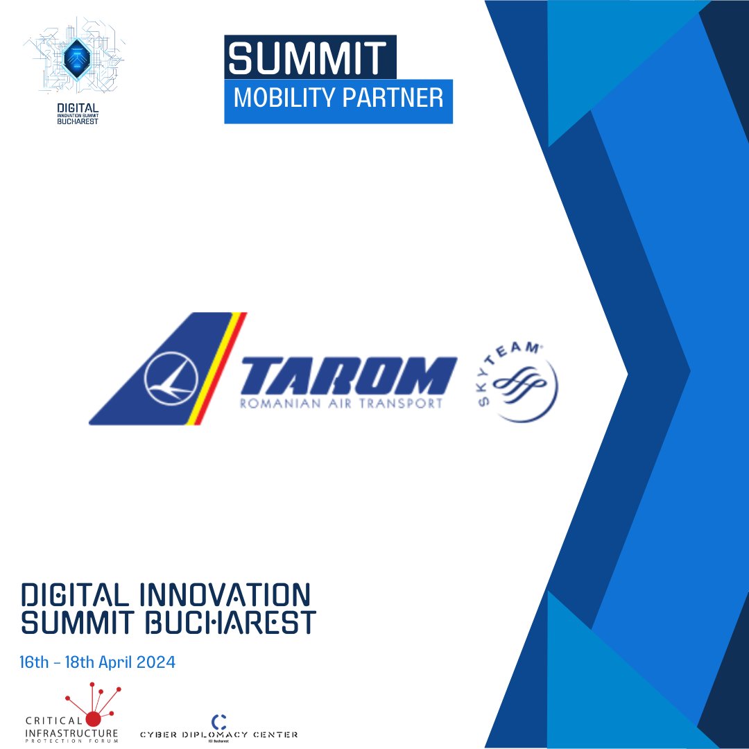 We are thrilled to welcome TAROM as a supporting partner for the Digital Innovation Summit Bucharest (#DISB)!

Don't miss this opportunity to be part of a global conversation and gain valuable insights!

#ICCD #CIPForum #digitalinnovation #cyberdiplomacy #criticalinfrastructure
