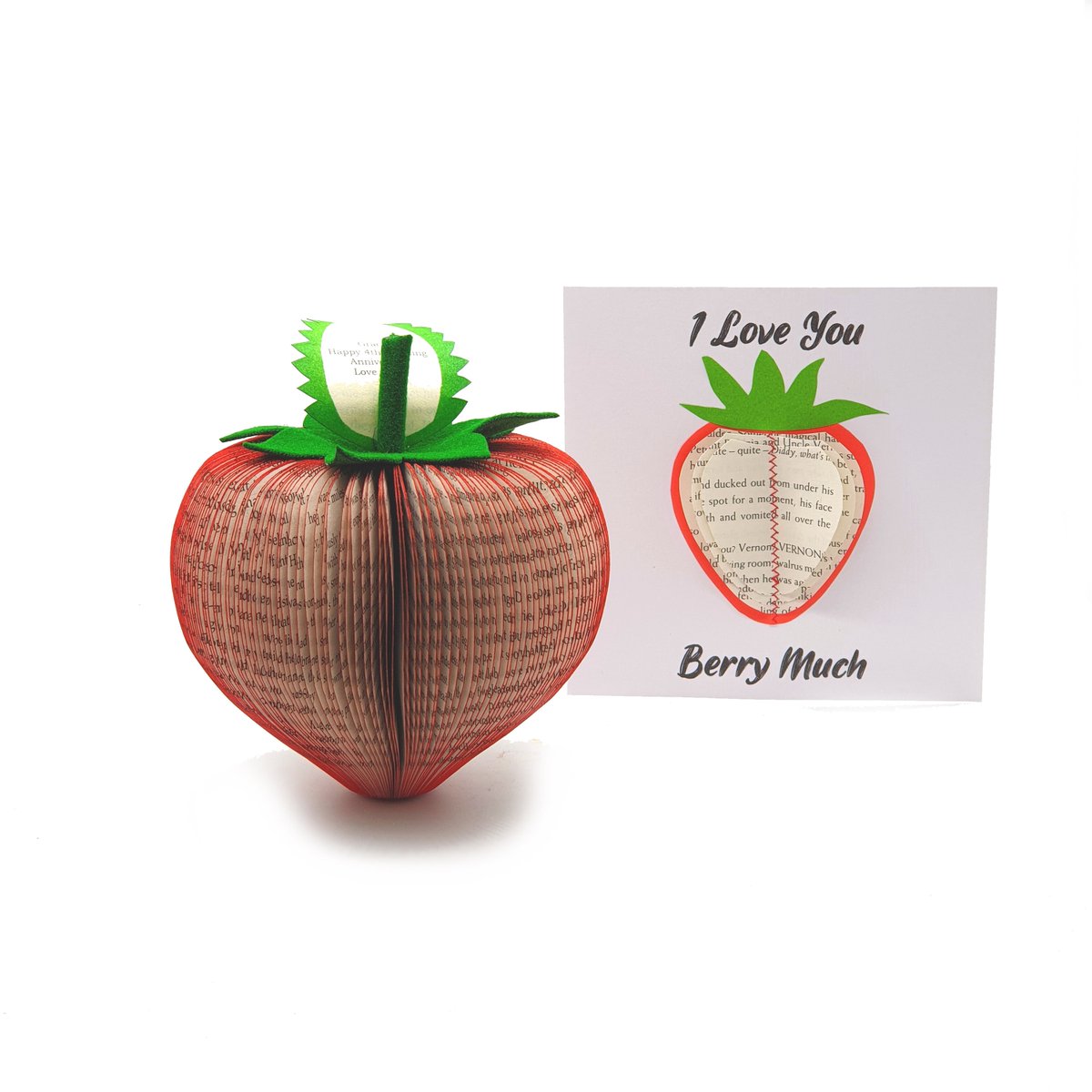 Personalised Strawberry book gift - I Love you Berry much Anniversary card creatoncrafts.etsy.com/listing/223470… #Handmade #MHHSBD #CreatonCrafts #WomaninBiz #EpiconEtsy #BookPageGift