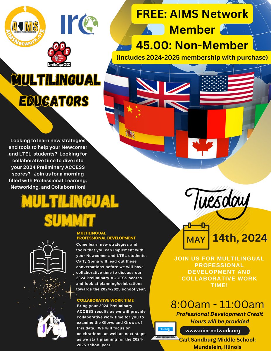 Let’s talk newcomers and LTEL strategies with Carly Spina. Let’s collaborate about 2024 Preliminary ACCESS scores and plan for 2024-2025! Join us 5/14 from 8:00am-11:00am at Carl Sandburg Middle School in Mundelein for part 2 of our Multilingual Summit. buff.ly/4cU7sX7
