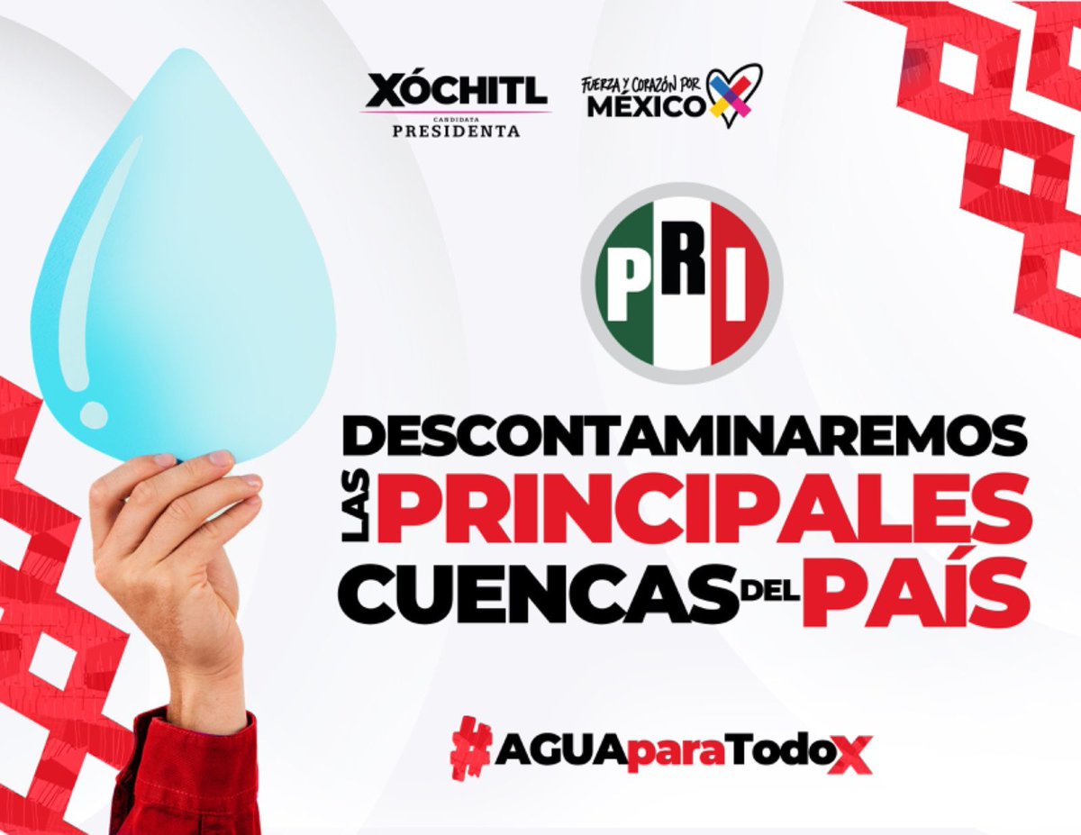PRICIzc's tweet photo. Junto al @PRI_Nacional, @XochitlGalvez implementará acciones concretas para descontaminar las principales cuencas del país. ¡Por un medio ambiente más limpio y saludable! #AguaParaTodoX 🌱💧 https://t.co/L4nglUmTst