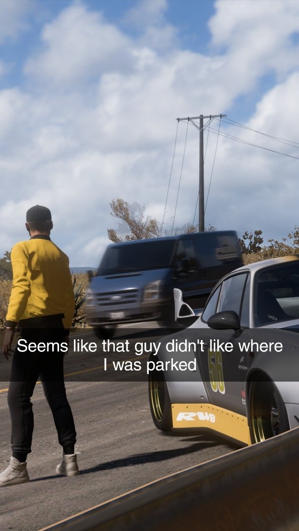 Notorious_TTV's tweet photo. @AR12_Nick If you between this could I join AR12. I've been stuck on the side of the road for 3 days now and a homeless guy ran off with my money. #ar12 #ForzaHorizon5 https://t.co/PBi6iv9MWH