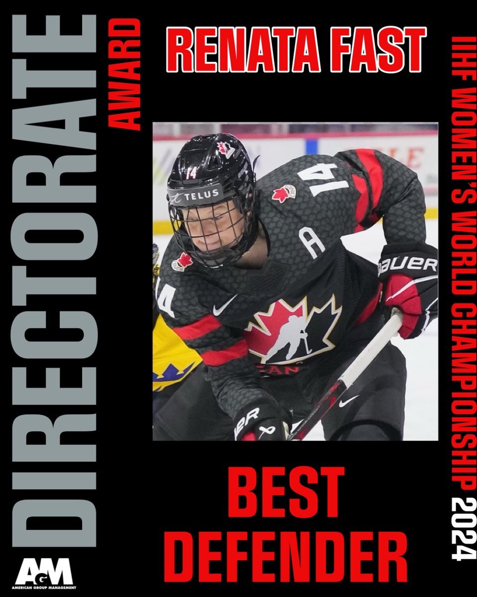 @RenataFast was named as the #WomensWorlds DIRECTORATE AWARD as the BEST DEFENDER. #IIHFWorlds 2024 World Championship #TeamCanada #CANWNT in Utica, NY not #Coachella #April2024