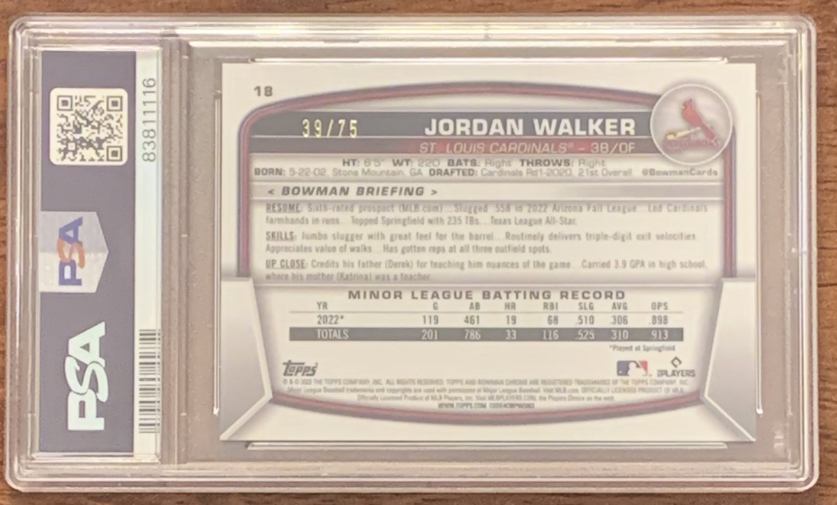 Jordan Walker Rookie Yellow /75 PSA 9 Mint $75 BMWT @DirtyWorldRT @CodiDaReposter @sports_sell @TheHobby247 @Nolacardtweets @PCOregonDucks2 @Hobby_Connect #TheHobbyFamily