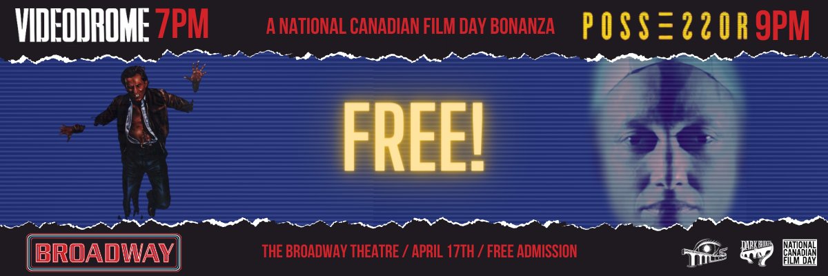 ✨ MOVIES TONIGHT ✨ FREE @CanFilmDay Screening! broadwaytheatre.ca/films ☛ 7:00 PM - Videodrome ☛ 9:00 PM - Possessor This FREE screening is brought to you by @REELCANADA, and in partnership with Saskatoon Fantastic Film Festival and Dark Bridges!