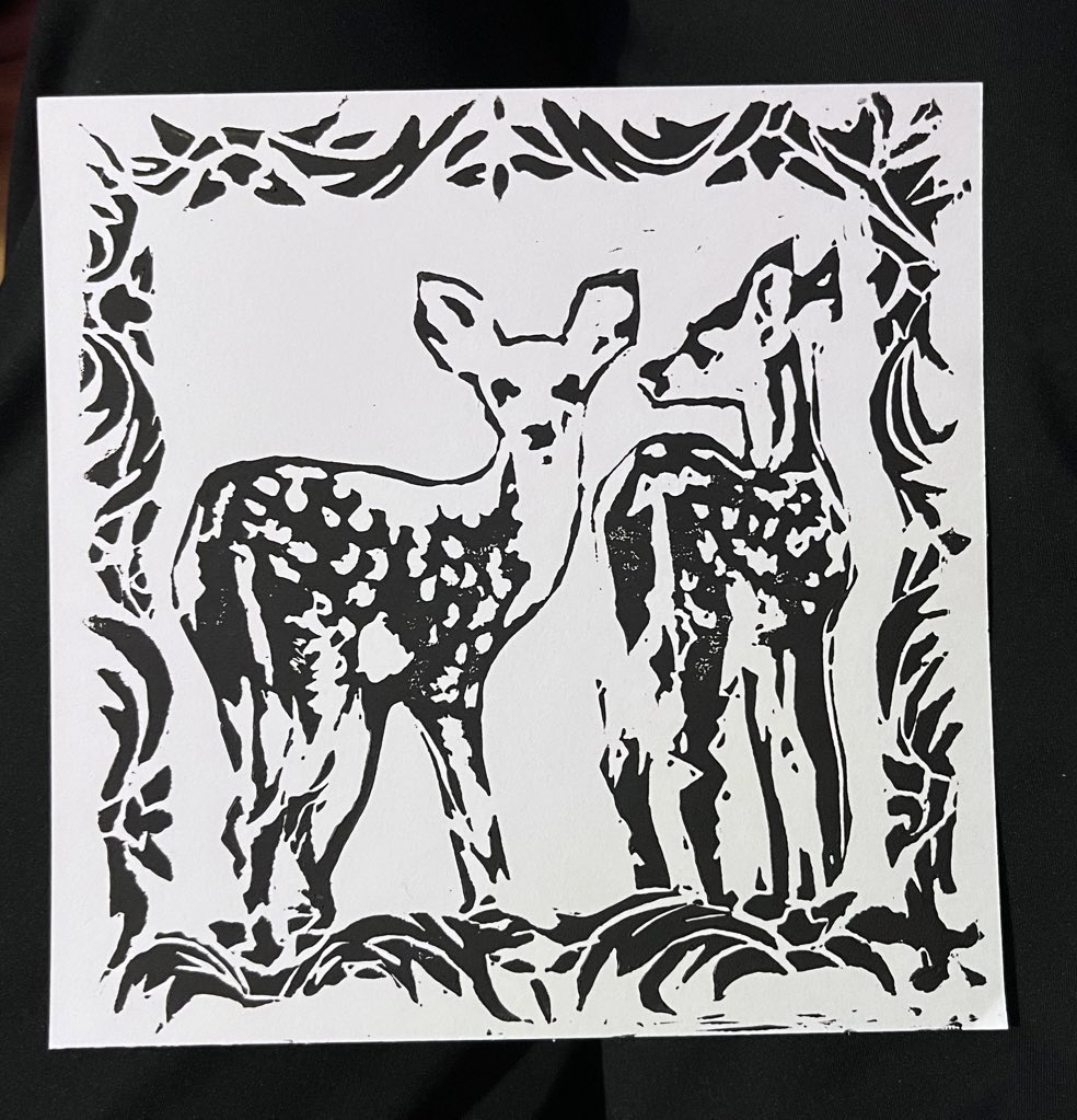 these deserve their own post ❤️ 🦌 first linocut since hs probably