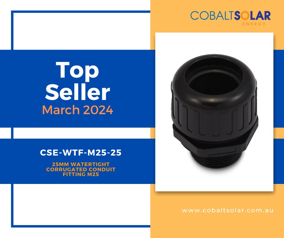 CobaltSolar's tweet photo. Our top seller for March 2024 is the 25mm Watertight Corrugated Conduit Fitting 📈
Keep your installations watertight with our glue-less corrugated conduit fittings.
#topseller #march2024 #cobaltsolarenergy #BoS #solarinstaller #solarwholesale #conduitfitting #solarcomponents https://t.co/mZ43q8DzSm