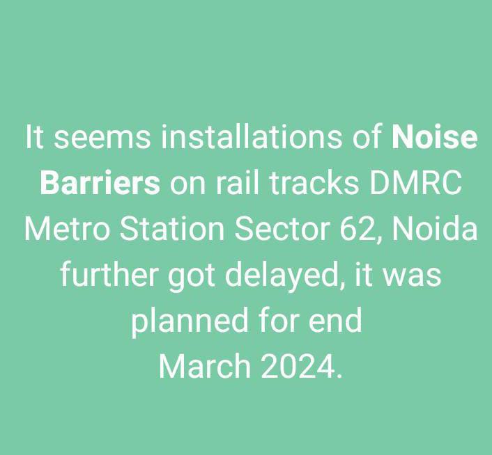 @IAMNitinMunot @GarimaTri20 @nisharai_ggc @emishrajee @OfficialDMRC @Secretary_MoHUA @HardeepSPuri @CPCB_OFFICIAL @mpcb_official @Delhi_Pollution @UPPCBLKO MD, @OfficialDMRC Please issue advisory to staff to expedite installation of Noise Barriers on Metro Station Sector 62 to control noise pollution and health hazards ti residents of Mecon Apartment and reduced noise to @fortis_hospital nearby @dmgbnagar @NGTribunal @moefcc