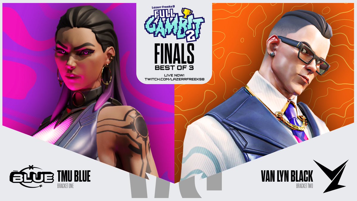 🎥Full Gambit 2 GRAND FINALS!🎥

<a href="/VanLynGG/">Van Lyn</a> v <a href="/TMUBlueVAL/">TMU Blue Valorant</a> 

These two teams have fought through the FULL GAMBIT all weekend. It all comes down to this..

Tune in now!
Twitch.tv/lazerrfreeks8

#LF8FullGamit | #Elevate4More | #VALORANT