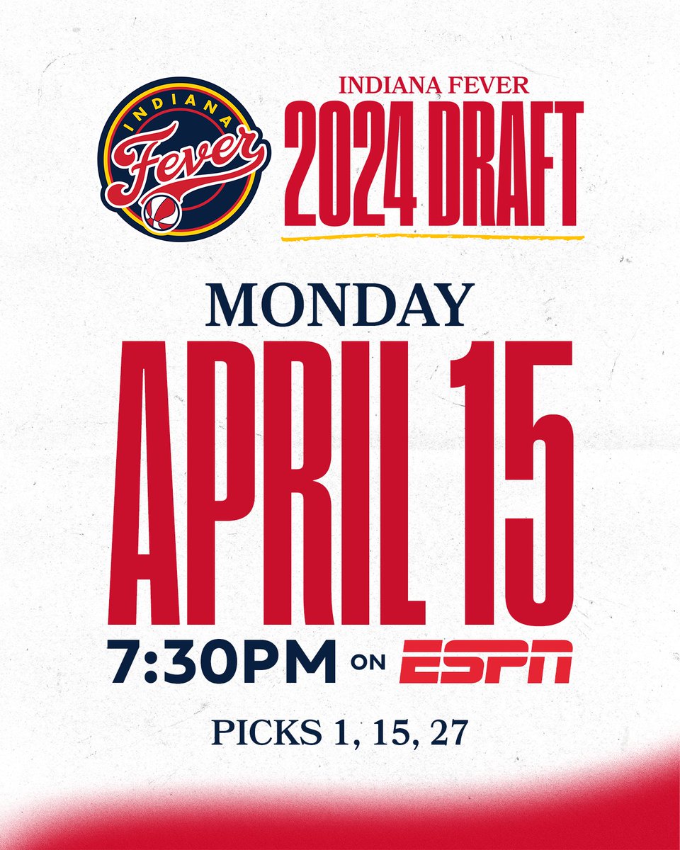IndianaFever's tweet photo. wake up yβall, itβs Draft Day π
tune in to @espn tonight at 7:30pm as we make the 2024 @WNBA No. 1 pick official. https://t.co/kQXo75B5Tq